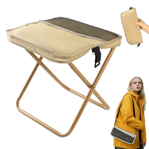 Portable Folding Camping Stool, Max 264lb,Thickened Carbon Steel, Ultralight Pocket Chair Fishing Stool, Storage Design an...