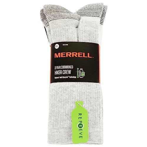 Merrell unisex-adults Men's and Women's Recycled Everyday Crew Socks - 3 Pair Pack - Repreve Mesh