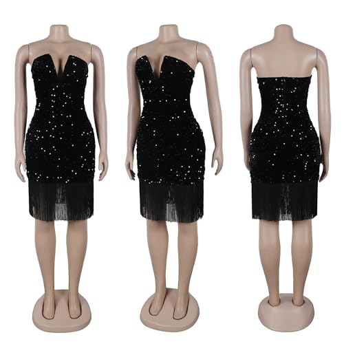 PORRCEY Women's Sexy Elegant Sequins Mesh See Through Bodycon Birthday Party Club Night Mini Dress