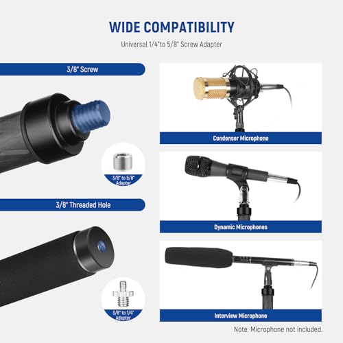 NEEWER Upgraded Microphone Boom Pole, 9.8ft/300cm Telescopic Carbon Fiber Mic Boom Arm with 5 Sections, 1/4" 3/8" 5/8" Scr...