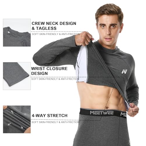 Men's Thermal Compression Shirt Fleece Lined Long Sleeve Athletic Base Layer Cold Weather Gear Workout Top Grey