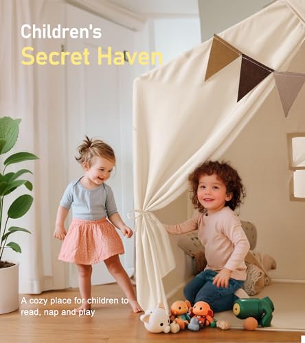 Little Dove Kids Tent, Play Tent with Star Lights, Large Play Tents with 2 Windows, Kids Playhouse Indoor & Outdoor, Readi...