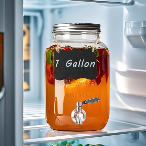 Galssmagic 1 Gallon Glass Drink Dispenser with Stand,2 Pack Glass Beverage Dispenser with Stainless Steel Spigot,Water Lem...