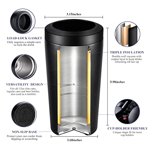 4 in 1 Insulated Slim Can Cooler for 12 OZ Cans and Beer Bottle - Keep 8 Hours Cold, Easy to Hold - Stainless Steel Can Ho...