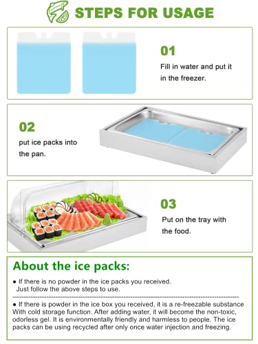 YMJOINMX Ice Food Serving Display Tray with Clear Roll Top Cover Buffet Cold Serving Cooler Platter w/ 2 Ice Packs Cooling...