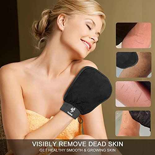 Exfoliating Gloves 2 Pcs, Exfoliating Body Scrubber for Bath Shower Exfoliation, Body Scrub Exfoliator Loofah Sponge for Dead Skin Remover, Korean Exfoliating Mitt (Black)