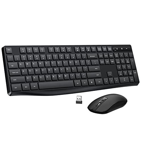 Wireless Keyboard and Mouse Combo, Lovaky 2.4G Full-Sized Ergonomic Keyboard Mouse, 3 DPI Adjustable Cordless USB Keyboard...