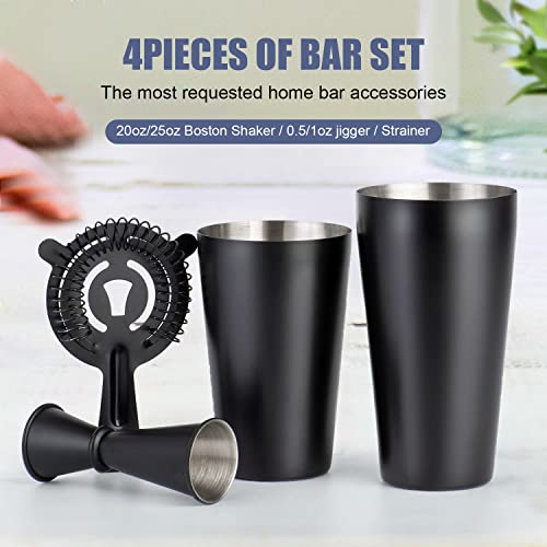 JNWINOG Cocktail Shaker Set 4-Piece Boston Shaker Kit with 20oz/25oz Shaker,Strainerand 0.5/1oz Double JiggerBar Set for H...