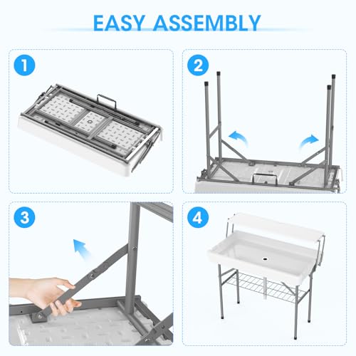 HLPB 4 FT Party Ice Cooler Folding Table with Folding Board, Outdoor ice Table with Skirt & Drain & Folded Buckets & Barbe...