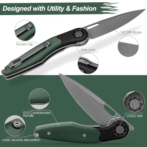 FINTISO Pocket Knife 3.5" Folding Knife Premium 14C28N Blade, Bicolour G10 Handle Design with Pocket Clip for Men Women, S...