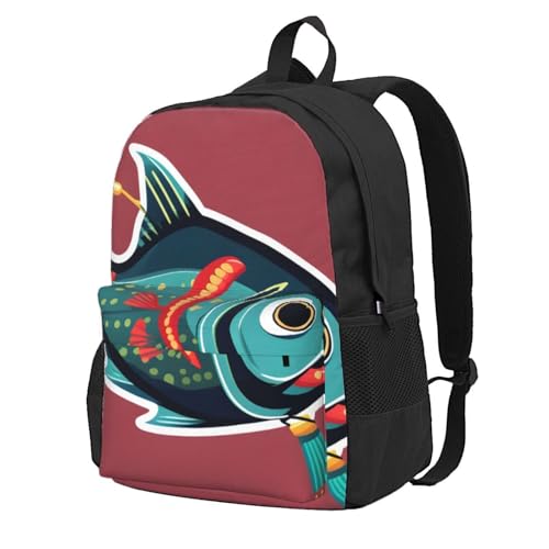Bkdogkt Fish With A Lure Print Adults Large Capacity Backpack Commuting Work Outdoor Adventures Weekend Getaways