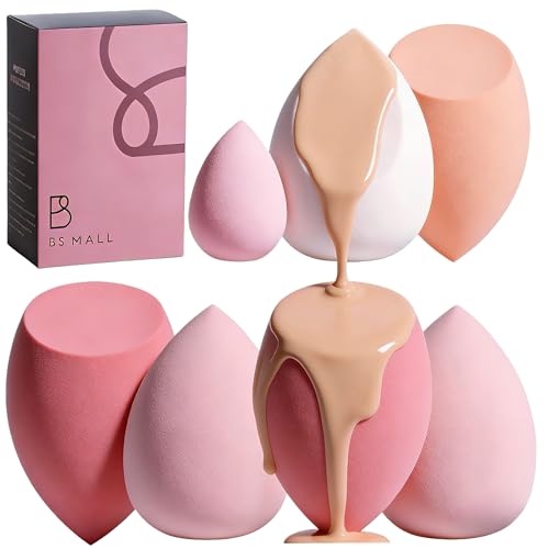 Makeup Sponge Set BS-MALL with Storage Case 7 Pcs for Liquid, Cream, and Powder,SAVE Foundation with 1 Mini Makeup Sponge ...