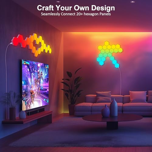 JIMIMORO Hexagon LED Light Panels 8 Pack – RGB Wall Decor Lights with Music Sync, App & Remote – Modular Home & Christmas ...