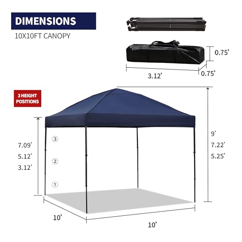 10x10 Pop Up Canopy Tent with 2 Sidewalls, Easy Up Canopy Upgraded Outdoor Party Sun Shade Tent Portable Gazebo for Beach ...