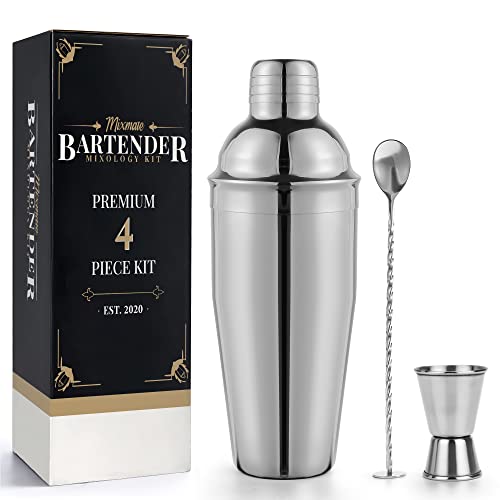Premium Mixology Cocktail Shaker Set | 4 Piece Bar Tool Set, Silver Bar Set Cocktail Shaker Set for Drink Mixing - Include...