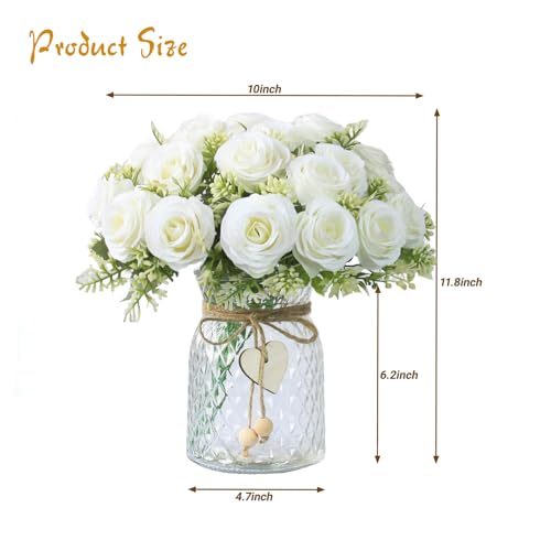 Leayiuvan Fake Flowers in Vase,Fake Flowers with Vase 18 Pcs Faux Rose Flowers,Artificial Flowers for Home Decor, Indoor C...