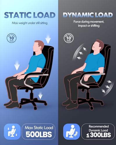 500LBS Big and Tall Office Chair, Heavy Duty Office Desk Chair with Padded Flip-Up Arms, Adjustable Lumbar Support & Tilt ...