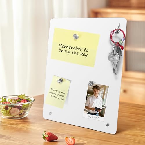 2 Pack 11x8 Inch Magnetic Metal Bulletin Board - Magnet Display Stand with 6 Magnets for Home, School, Kitchen, Office (Wh...