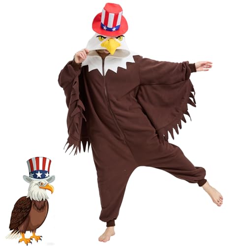 AMAMHAHAVA Bald Eagle‌ Onesie for Adults Halloween Cosplay Costume One-Piece Pajamas for Women and Men