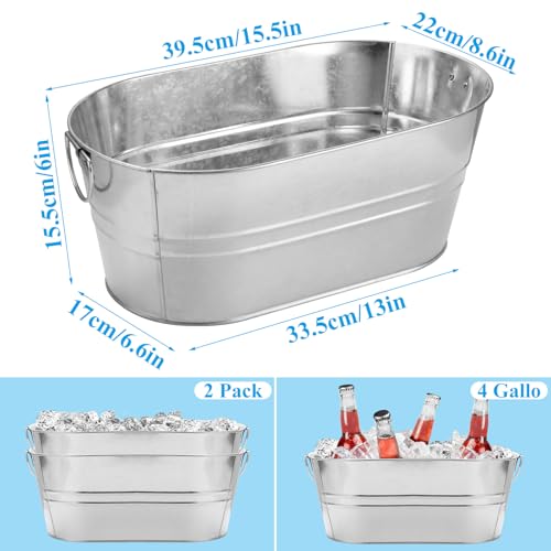 CertBuy 2 Pack Galvanized Tub 4 Gallon Ice Bucket with Handle Large Metal Champagne Drink Bucket Galvanized Ice Buckets fo...