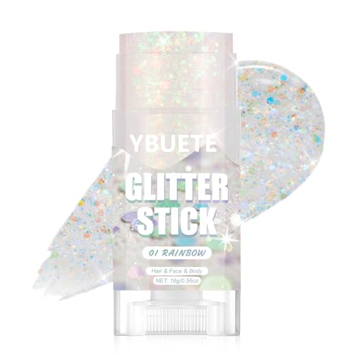 YBUETE Rainbow Face and Body Glitter Stick for Sparkling Makeup, Hair Glitter Accessories for Women, Highlighting Stick fo...