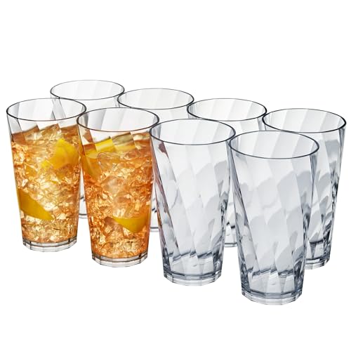 US Acrylic Optix Plastic Reusable Drinking Glasses (Set of 8) 20oz Water Cups in Clear | BPA-Free Tumblers, Made in USA | ...