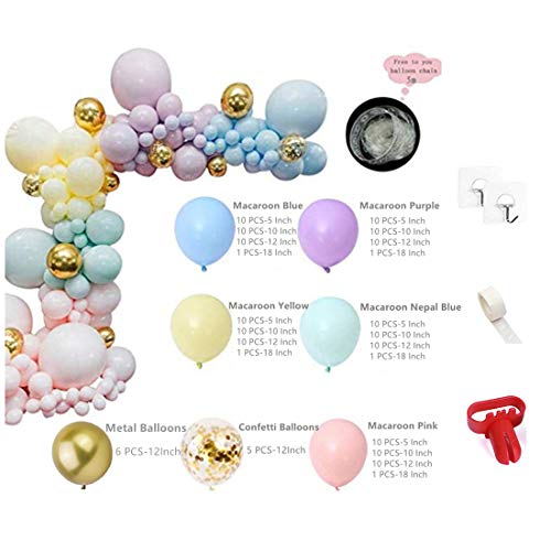 Rainbow Balloon Garland Arch Kit 171PCS Latex Balloon Pastel Balloon Garland Kit Macaron Colors 5,10,12,18 Inch Birthday B...
