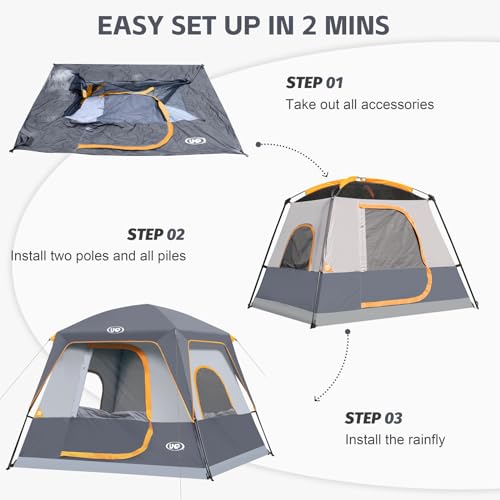 UNP 2/4/6/8 Person Tent, Portable Cabin Tent, Camping Tent 4-Person Easy Set Up, Waterproof with Top Rainfly for Outdoor C...