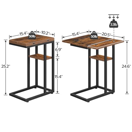 HOOBRO Foldable End Table, C Shaped Side Table with Storage Shelf, Small Snack Table Suitable for Living Room Bedroom Smal...