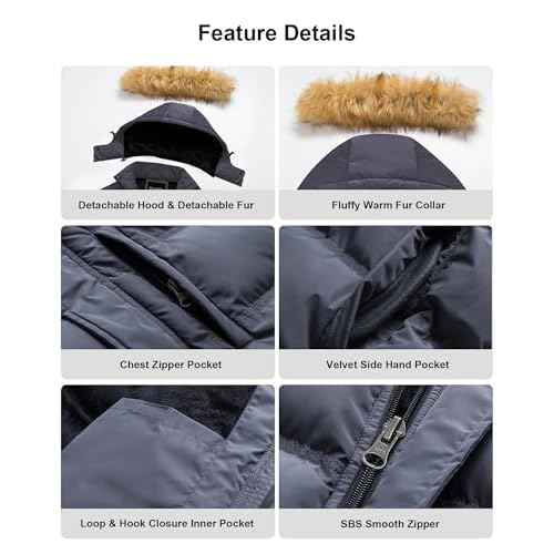 Pursky Men's Puffer Jacket Waterproof Winter Bubble Coats Ski Parka Fur Hooded