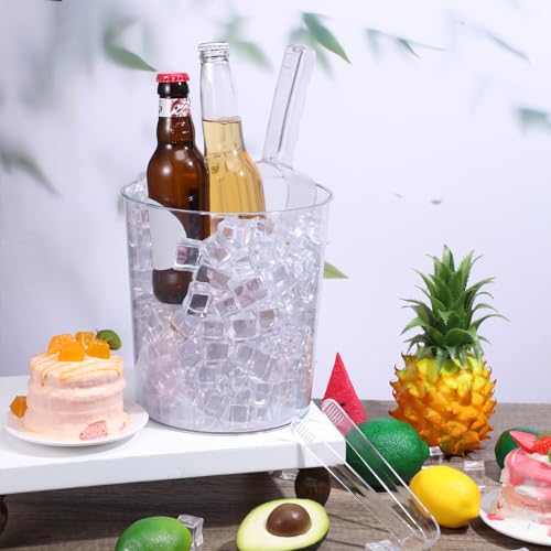 Norme 18 Pcs Plastic Ice Bucket for Parties 5L Clear Wine Bottle Chiller with Handles Round Beverage Tub with Plastic Ice ...