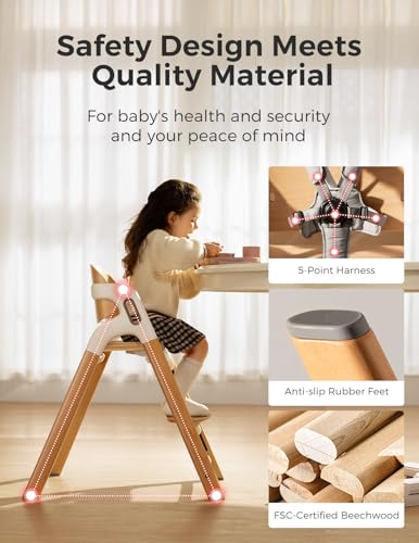 Momcozy DinerPal Wooden High Chair for Babies, Toddlers & Adults Up to 308 Lbs, Convertible Baby Highchair with Food-Grade...