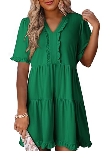 Dokotoo Womens Summer Dresses V Neck Short Sleeve Casual Empire Waist Flowy Babydoll Mini Dress