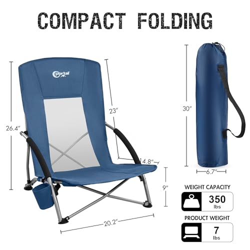 PORTAL Beach Chairs for Adults Camping Low Lightweight Portable Chair with Cup Holder Mesh Back Carry Bag for Outdoor Sand...