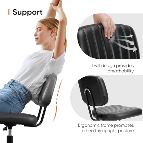 DUMOS Small Armless Home Desk Chair with Low Back Lumbar Support, Height Adjustable PU Leather Computer Task Chair with 36...
