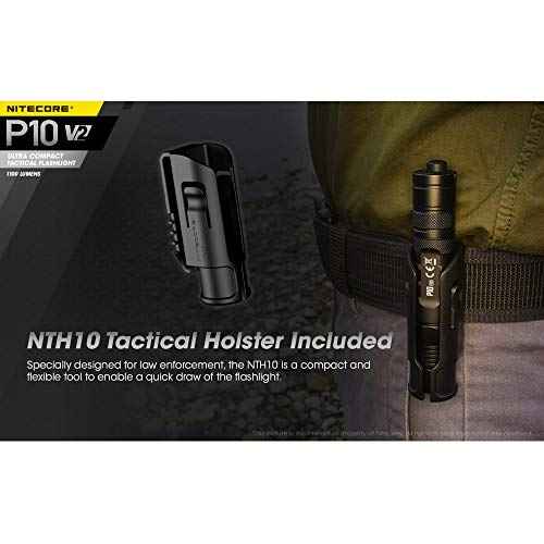 Nitecore P10 V2 1100 Lumen Tactical Flashlight with Hard Holster and Two LumenTac Batteries