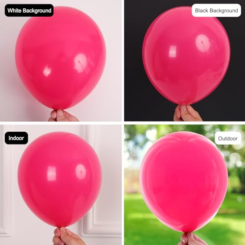 RUBFAC 135pcs Hot Pink Balloons Different Sizes 18 12 10 5 Inch for Garland Arch, Magenta Latex Balloon for Wedding Birthd...