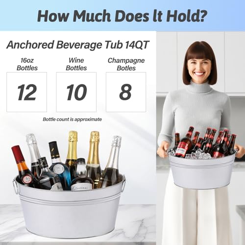 2pcs Galvanized Ice Buckets, 7.2 Gallon Large Galvanized Tub with Carry Handles, Ice Bucket for Parties, Mimosa Bars, Beve...