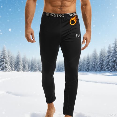Men's Thermal Compression Pants Fleece Lined Sports Tights Athletic Leggings Cold Weather Baselayer Winter Gear Black
