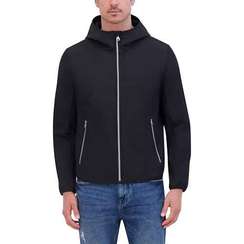Kenneth Cole mens Hooded Soft Shell With Coil Zip Detail