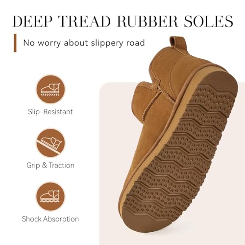 OOW Winter Ankle Genuine Suede Boots for Women Snow Slip On Comfort Short Booties Fall Warm Casual Fuzzy Shoes for Indoor...