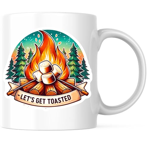 Campfire Coffee Mug - Lets Get Toasted Marshmallows - Camping Lovers 11 Ounce - Design Printed On Both Sides - Premium Qua...