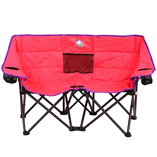 SUNNYFEEL Kids Folding Double Camping Chair, Portable Kids Camping Chairs 2 Seat Chair, Pink Padded Foldable Lawn Chairs w...
