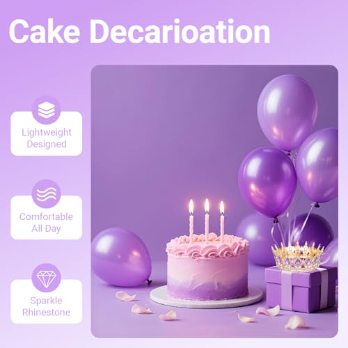 Queenship Crown for Women, Crystal Queen Crown for Birthday Costume Party Celebration (C#-Purple)