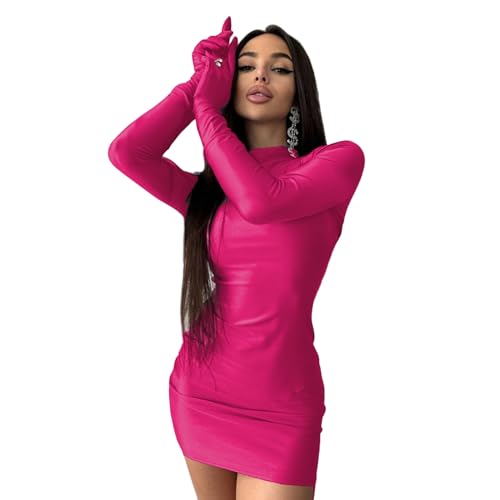 Caviotess Women's Sexy Turtleneck Mini Dress with Gloves Long Sleeve Bodycon Dress Party Festival Outfit Clubwear