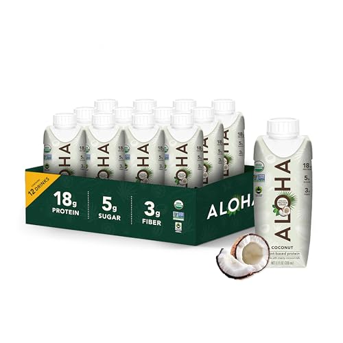 ALOHA Organic Plant-Based Protein Drink – Coconut Flavor | 18g Protein, 5g Sugar, 3g Fiber | Made with Creamy Coconut Mil...