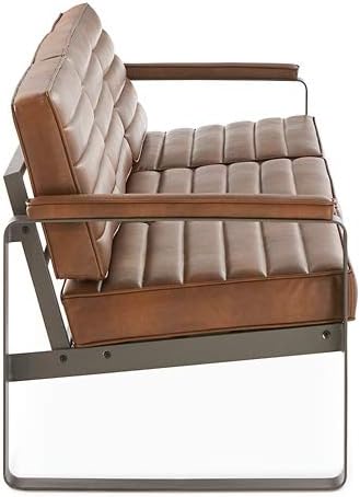 NBF 3 Seat Office Lounge Sofa - Warm Cognac Polyurethane Upholstery with Charcoal Metal Frame - Modern Waiting Room Sofa Bench - 78.75" W x 30.75" D x 29.5" H