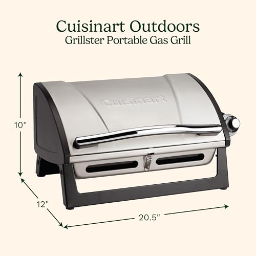 Cuisinart Grillster Portable Gas Grill, Stainless Steel Compact BBQ Grill with Locking Lid for Easy Transport, 8000 BTU Pr...