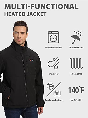 PTAHDUS Men's Heated Jackets 5 Heat Zones Battery Pack Included, with Hand Warmer Pocket