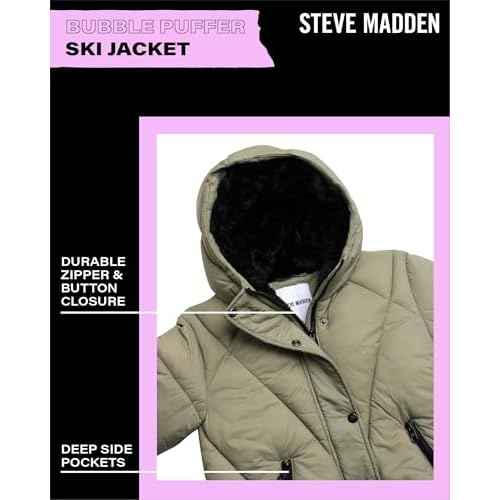 Steve Madden Girls' Winter Coat - Heavyweight Quilted Bubble Puffer Parka Ski Jacket with Faux Fur Lined Hood (Size: 4-16)